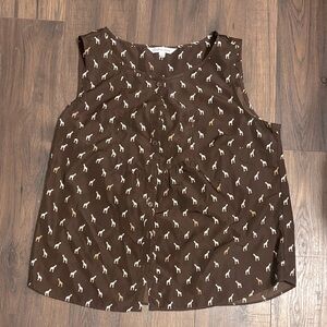 Giraffe Print Sleeveless Blouse, brown, women’s size large